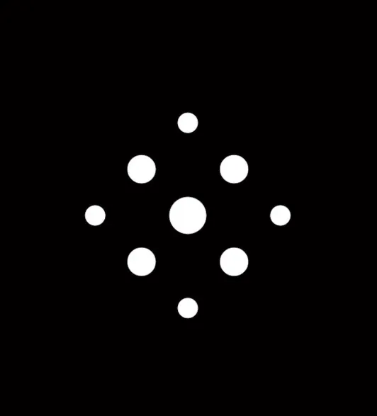 Client logo: white dot-cluster mark on black